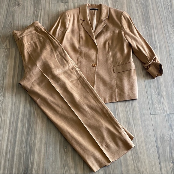 Elie Tahari matching linen blend jacket & pants Jacket SZ 12 Wide Leg Pants SZ 6 - Picture 1 of 6